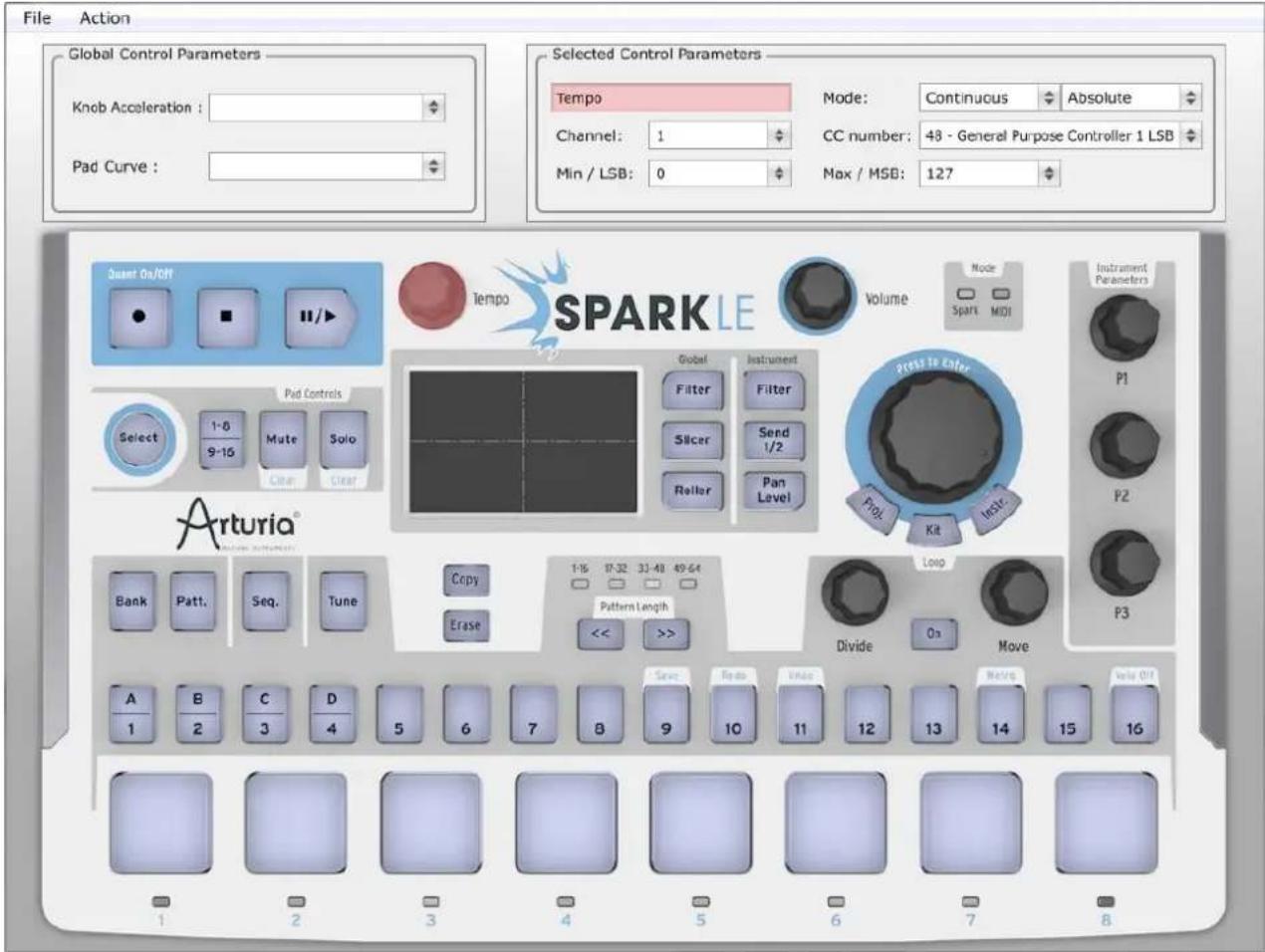 Arturia Spark Dubstep - L'interface SparkLE et les paramètres de contrôle sélectionnés - 1