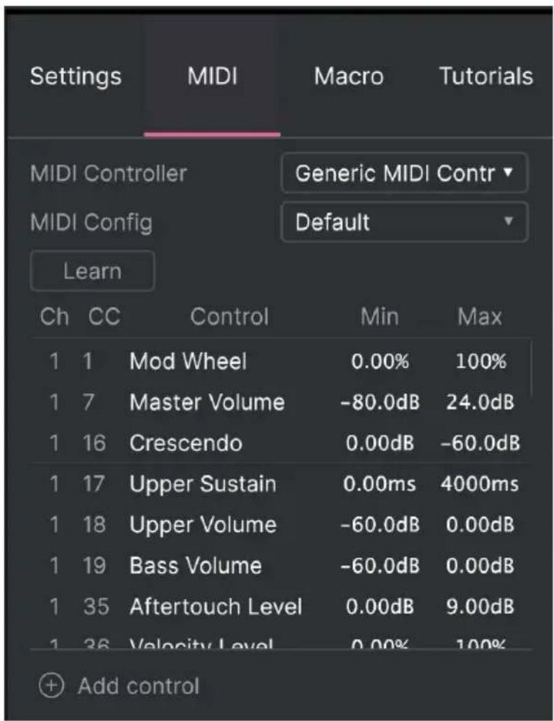Arturia Solina V - Onglet MIDI - 1