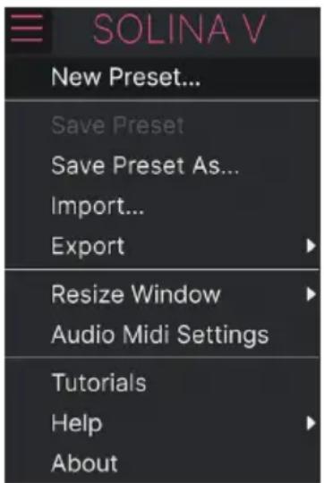 Arturia Solina V - Le menu solina v - 1