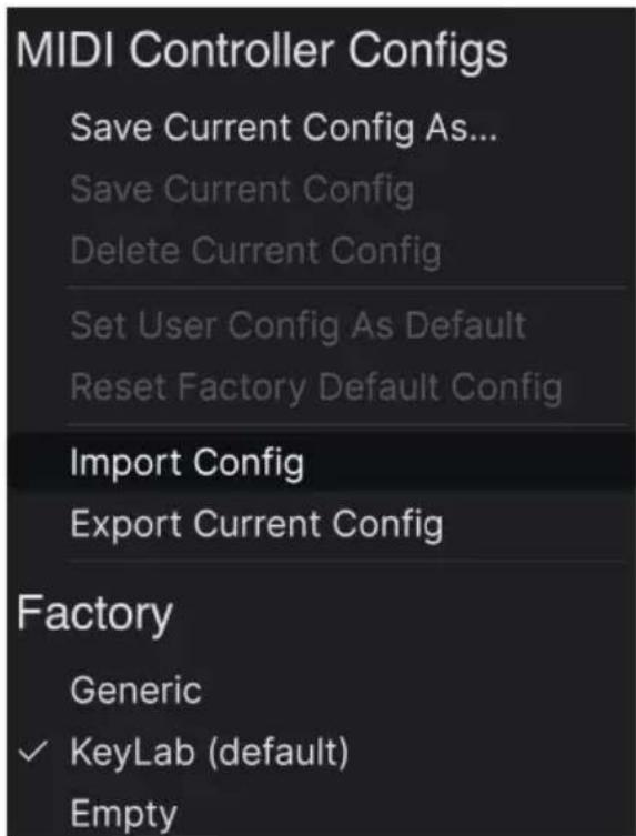 Arturia Sem V - MIDI Config menu - 1