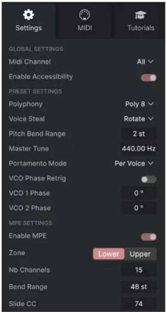 Arturia Sem V - Settings Tab - 1
