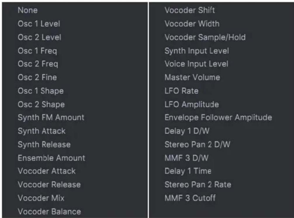 Arturia Vocoder V - Appliquer les sources de contrôle aux destinations - 4