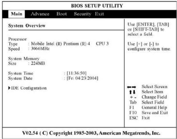ECS G733E - Le menu principal "main - 1