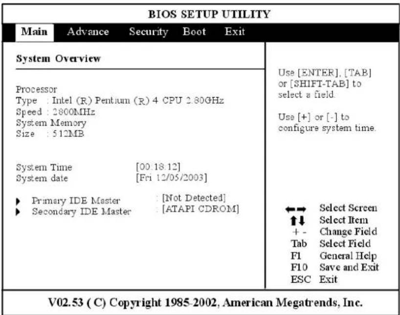 ECS G900 - Le menu principal "main - 1