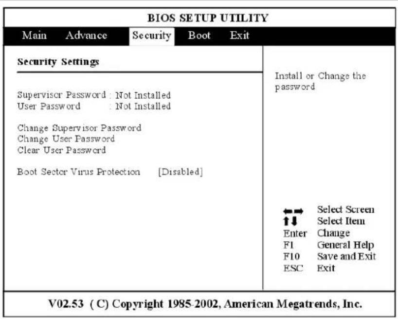 ECS G900 - Le menu sécurité "security - 1