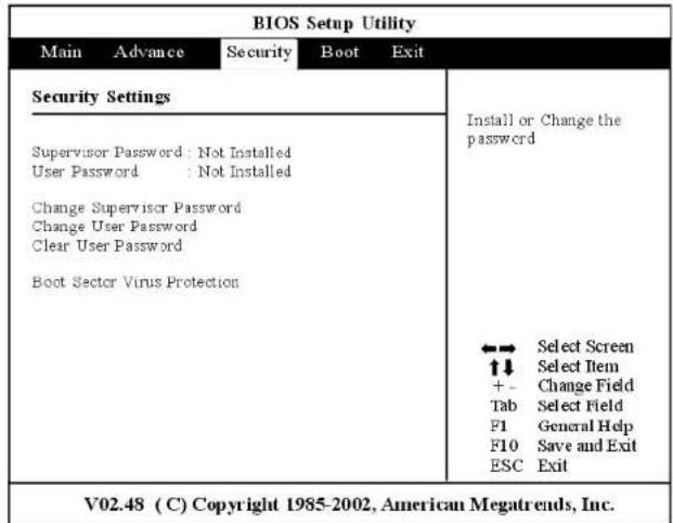 ECS G556 - Le menu sécurité "Security" - 1
