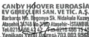 ROSIERES RVG6K3B1 - CANDY-HOOVER-EUROASIA EV GERECLERI SAN VE TIC. A.S. - 1