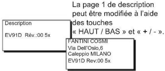 Fantini Cosmi EV91D - SOUS-MENU « DESCRIPTION » - 1