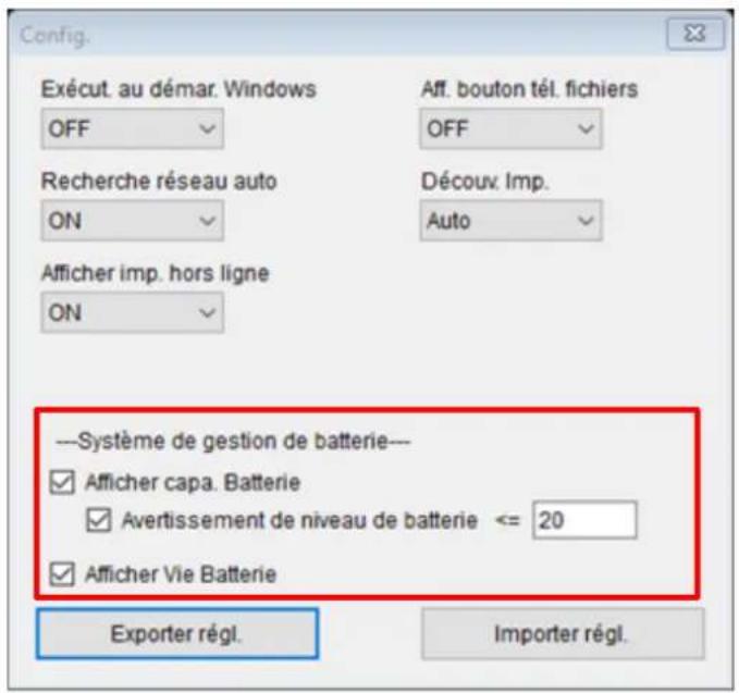 BROTHER RJ3055WB - Pour afficher la capacité et l'autonomie de la batterie dans BPM : - 1