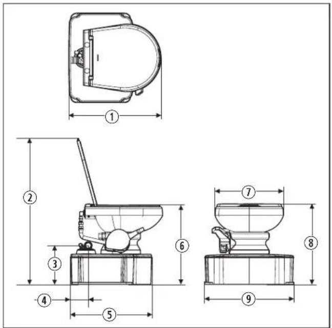 DOMETIC M65700 - Abmessungen der Toilette - 1