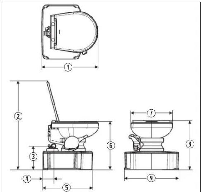 DOMETIC M65700 - Dimensions des toilettes - 1