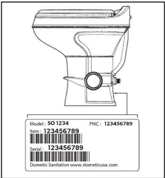 Model: SO 1234 PNC: 123456789 Item: 123456789 Serial: 123456789 Dometic Sanitation www.dometicusa.com