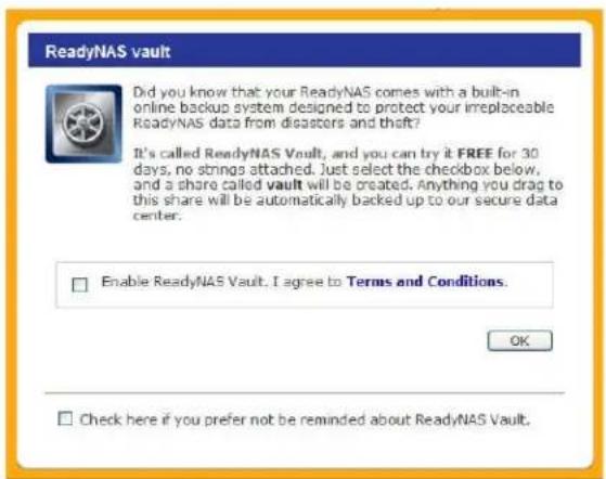 NETGEAR ReadyNAS RRP4420 - ReadyNAS Vault サービスを有効にする - 2