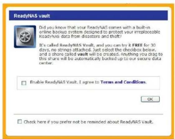 NETGEAR ReadyNAS RRP4410 - ReadyNAS Vault フローはスを有効にする - 2