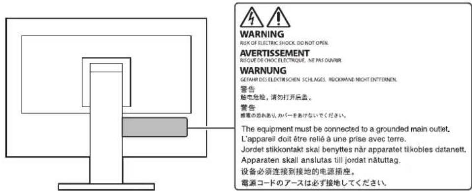 EIZO ColorEdge CG2700S - Emplacements des étiquettes de sécurité - 1