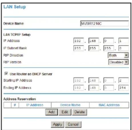 NETGEAR MVBR1210C - Pour afficher ou modifier le paramétrage LAN : - 1