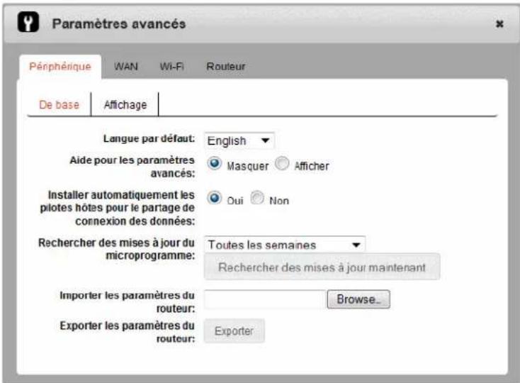 NETGEAR AirCard 763S - Affichage de l'aide pour accéder aux paramètres avancés - 2
