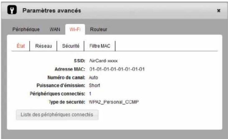 NETGEAR AirCard 763S - Affichage de l'état Wi-Fi et la liste des périphériques connectés - 1