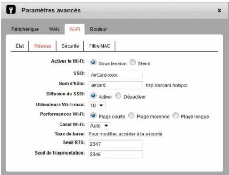 NETGEAR AirCard 763S - Définition des options du réseau Wi-Fi - 1