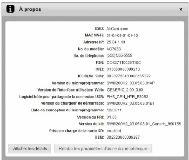 NETGEAR AirCard 763S - Pour réinitialiser le point d'accès mobile sur la page d'accueil - 1