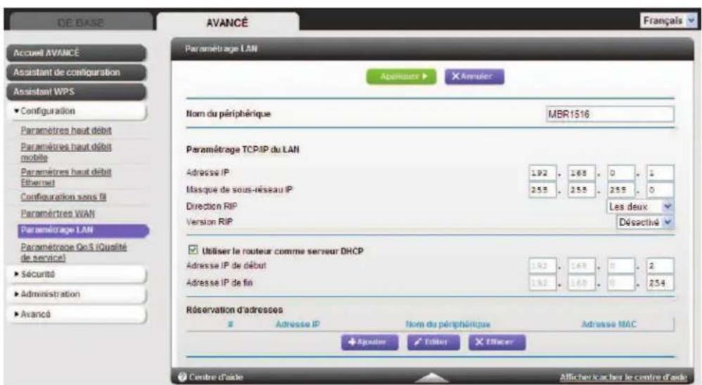 NETGEAR MBR1516 - Pour modifier les paramètres LAN : - 1