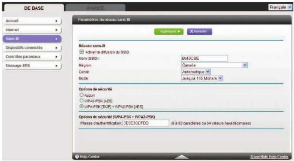 NETGEAR MBR1516 - Pour afficher ou modifier les paramètres sans fil de base : - 1