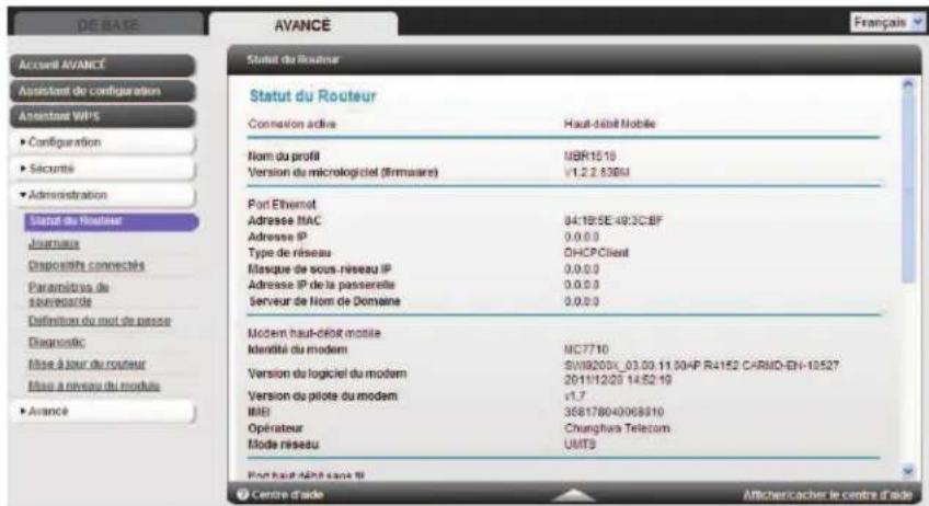 NETGEAR MBR1516 - Pour afficher le statut du routeur et les renseignements d'utilisation : - 1