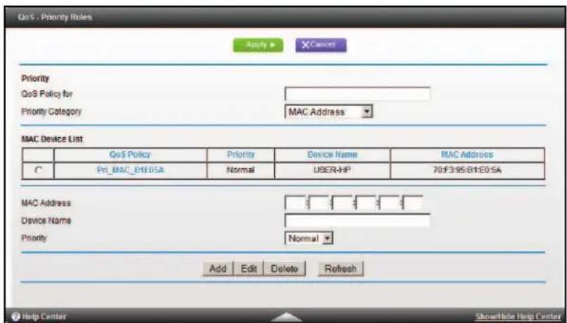 NETGEAR MBR1516 - To set up the priority for a specified computer through its MAC address: - 1