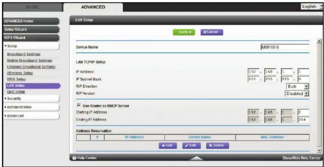 NETGEAR MBR1516 - To change the LAN settings: - 1