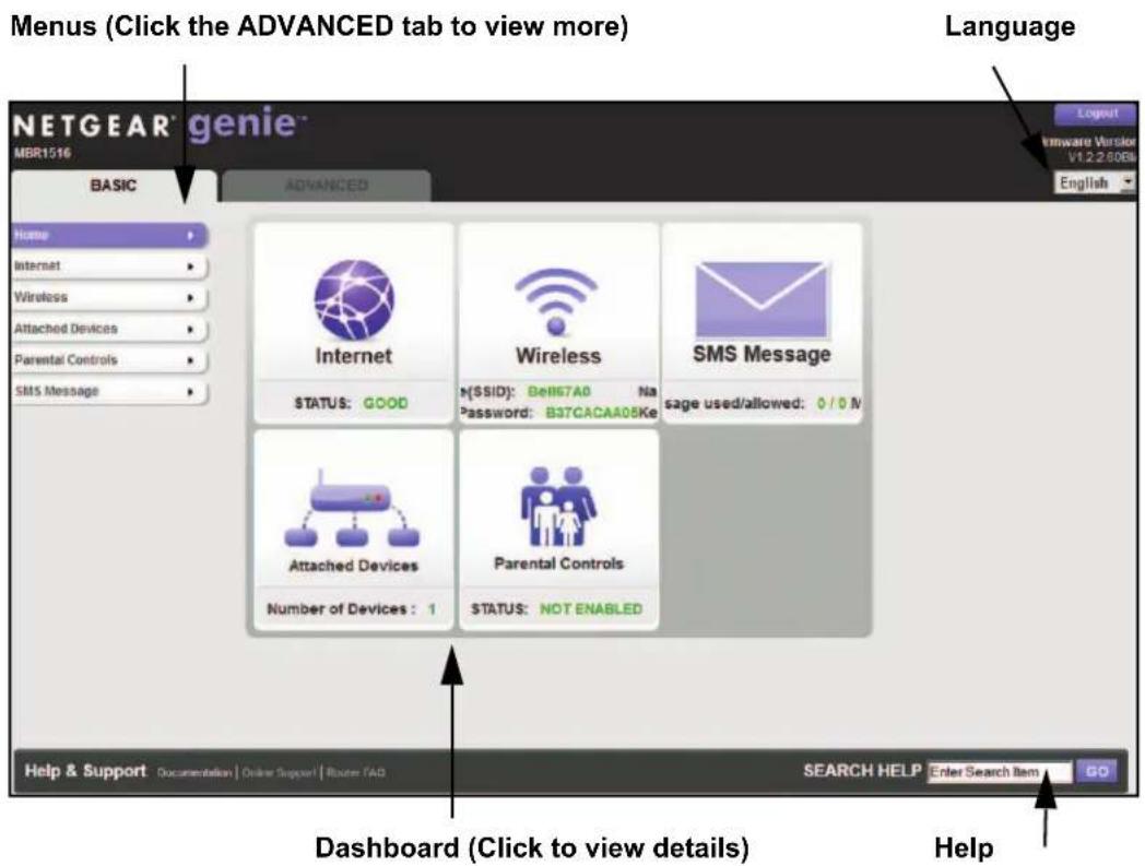 NETGEAR MBR1516 - Router Dashboard (BASIC Home Screen) - 1