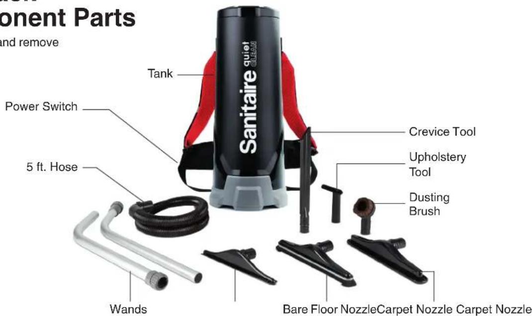 Sanitaire TRANSPORT QuietClean SC535A - Identify Backpack Vacuum Component Parts - 1