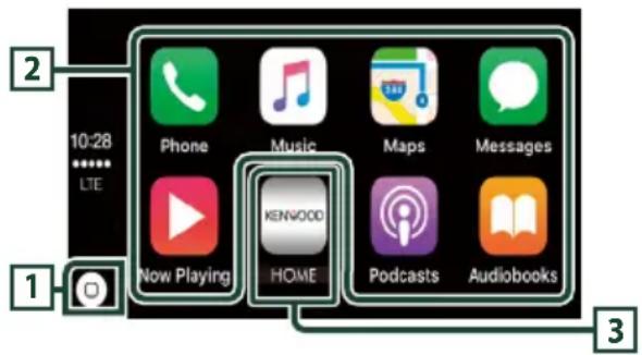 KENWOOD DDX57S - Boutons de commande et applications disponibles sur l'écran d'accueil d'Apple CarPlay - 1
