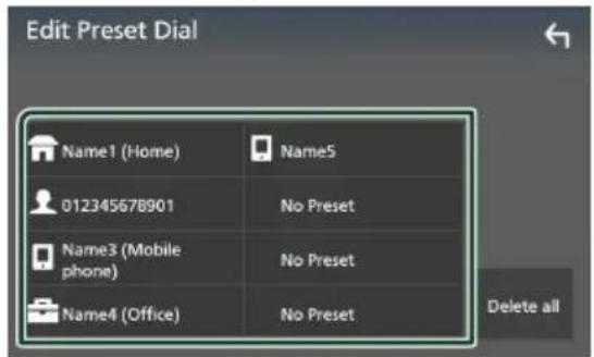 KENWOOD DDX57S - Prérglage de numérios de téléphone - 2