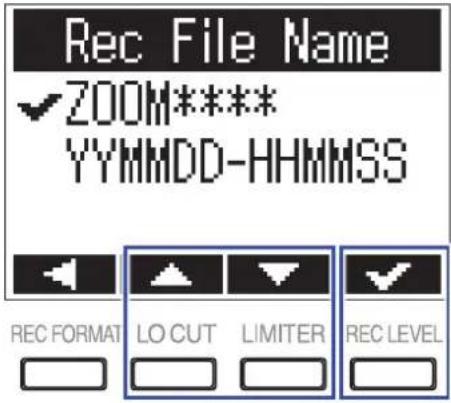 ZOOM F1 - Réglage du format d'appellation du fichier d'enregistrement - 4