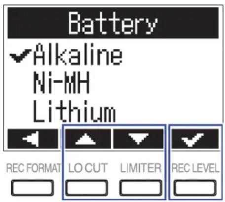 ZOOM F1 - Réglage du type des piles/batteries utilisées - 2