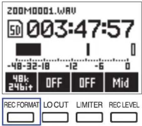 ZOOM F1 - Sélection du format d'enregistrement - 1