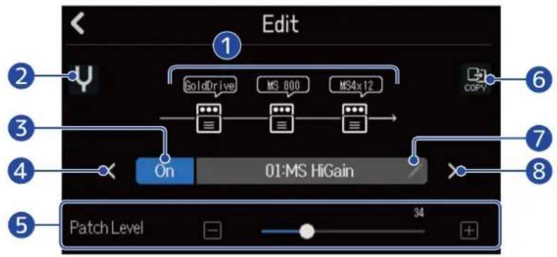 ZOOM R20 - Ouverture de l'écran d'édition (Edit) d'une mémoire de patch - 2