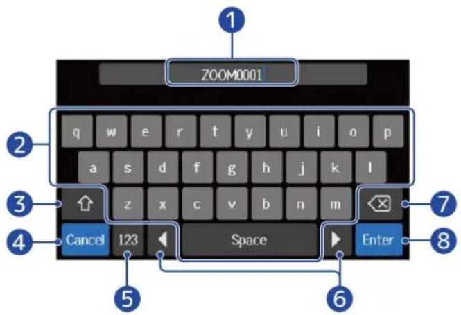 ZOOM R20 - Présentation de l'écran de saisie des caractères - 1