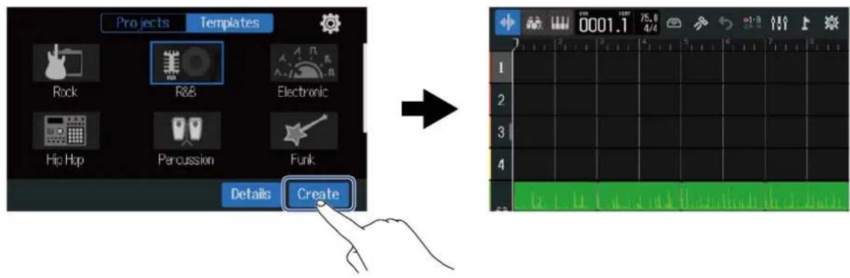 ZOOM R20 - Touchez « Create » (créer). - 1