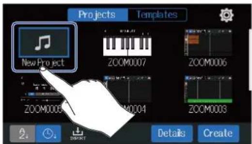 ZOOM R20 - Touchez « New Project » (nouveau projet) pour le sélectionner. - 1