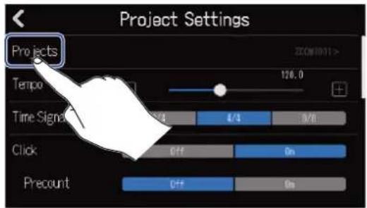 ZOOM R20 - Ouverture du menu Project Option (options de projet) - 3