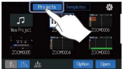ZOOM R20 - Touchez « Projects » dans l'écran Projects. - 1