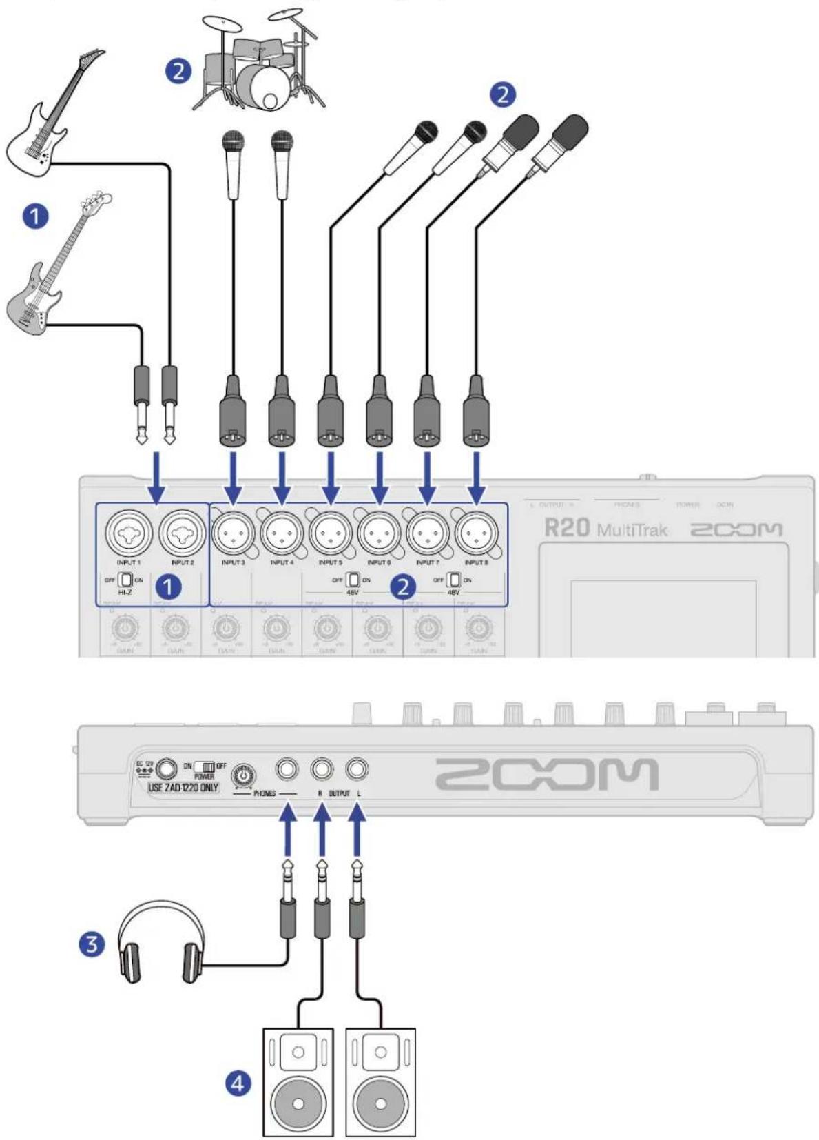 ZOOM R20 - Exemple de connexion - 1