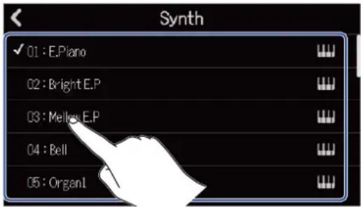 ZOOM R20 - Touchez un nom de synthé pour le sélectionner. - 1