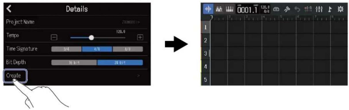 ZOOM R20 - Touchez « Create » (créer). - 1