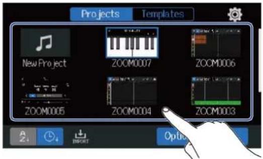 ZOOM R20 - Touchez le projet voulu pour le sélectionner. - 1