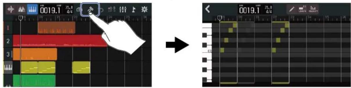 ZOOM R20 - Ouverture de l'écran Piano Roll (clavier vertical) - 2