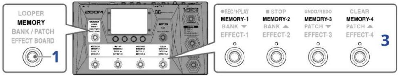 ZOOM B6 - Changer de mémoire de patch dans une banque en jouant - 1