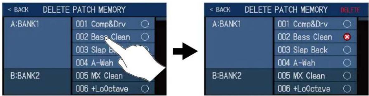 ZOOM B6 - Touchez une mémoire de patch à supprimer. - 1