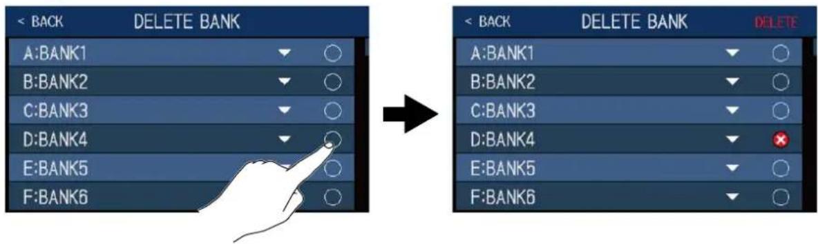 ZOOM B6 - Touchez le ○ d'une banque à supprimer. - 1